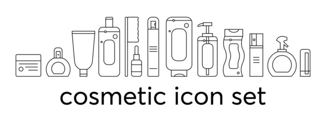 Vector graphic of cosmetic icon collection. Skin care products for body, hair and face