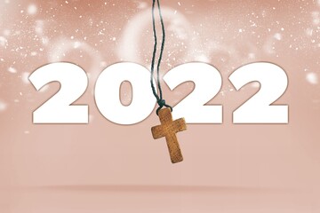 New Year 2022 background with wooden crosses