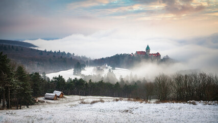 Smolenice castle in thick fog