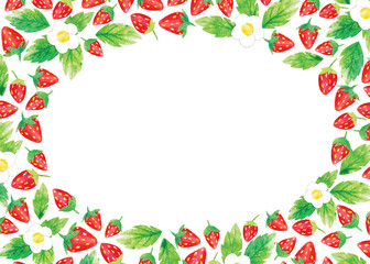 Hand-painted watercolor strawberry frame border. A4 A5 international size with illustration with free copy space for text. Kidcore cute vintage papercut background.