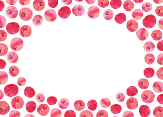 Hand-painted watercolor cranberry frame border. A4 A5 international size with illustration with free copy space for text. Kidcore cute vintage papercut background.