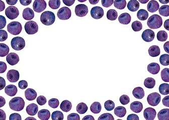Hand-painted watercolor blueberry frame border. A4 A5 international size with illustration with free copy space for text. Kidcore cute vintage papercut background.