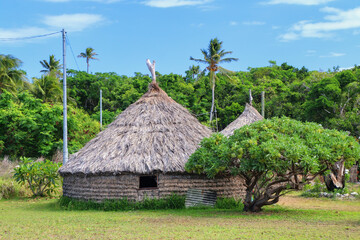 Traditional Kanak houses on Ouvea Island,  Loyalty Islands, New Caledonia