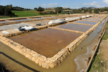 Salinas de Iptuci en Prado del Rey, provincia de Cádiz Andalucía España. Producción de sal  de forma tradicional 