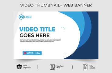 Naklejka premium Online business video Thumbnail design for any videos. Editable video thumbnail and web banner for live workshop business template. Video cover photo for social media thumbnail template design vector 