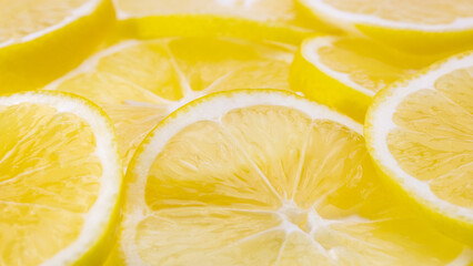 Juicy lemon slices close-up, for background, fruits