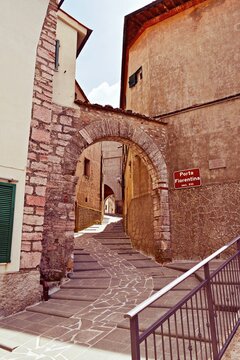 ancient door in the medieval village of Gerfalco, in Montieri, Grosseto, Italy