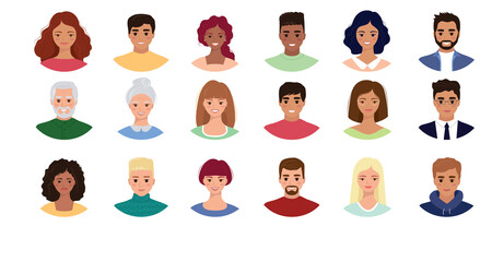 People avatar set Diversity group of young men and women Vector illustration in flat style