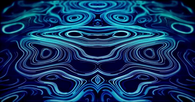 Blue wavy abstract background with swirly design line with futuristic organic kaleidoscopic semitones pattern marks.