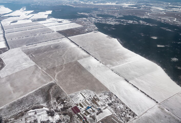 Ukraine winter landscape view from the plane