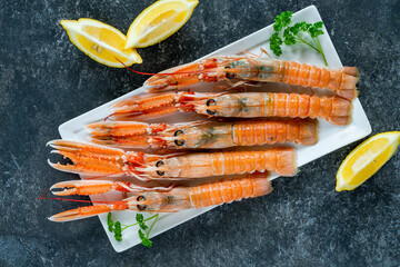 Raw  langoustines - overhead view
