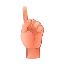 Palm of hand raised up with one finger. Object isolated on white background. Funny cartoon style. Vector
