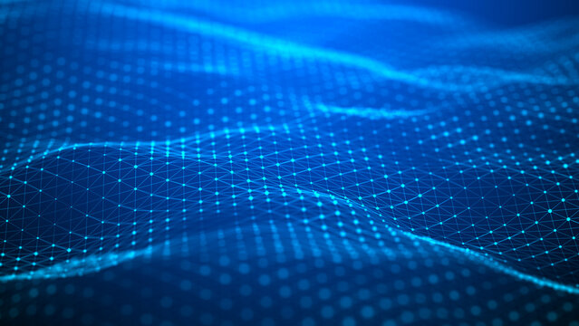 Abstract technology background. Network connection. Digital communication. Connecting dots and lines on blue background. 3D rendering. © Anastasiia