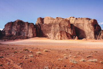 beautiful red relief mountains in the Wadi Rum desert, jordan nature
