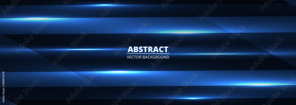 Poster blue modern vector wide abstract banner with light shiny blue horizontal lines glowing abstract stri