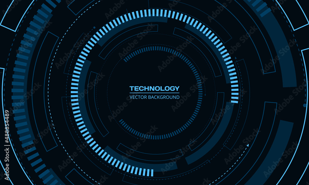 Poster Technology circular structure elements Sci-fi futuristic cyber HUD concept background. Hi-tech interface concept. Technology Innovation communication cyberpunk concept background. Vector illustration