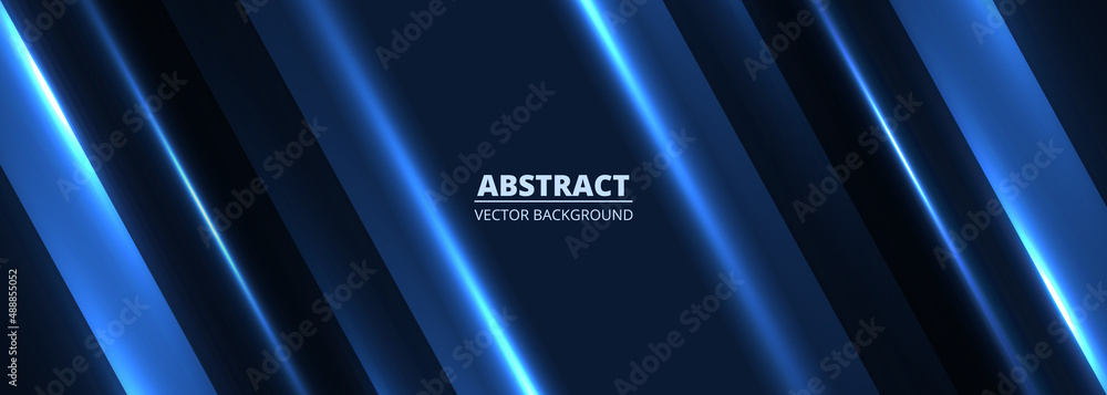Poster Blue modern vector wide abstract banner with light shiny blue diagonal lines glowing abstract horizontal design background. Vector illustration