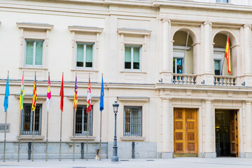 Main facade of the Spanish Senate in Madrid, capital of Spain.  - obrazy, fototapety, plakaty