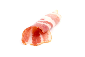 Bacon roll, raw smoked pork meat isolated on white background