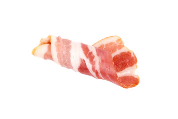 Bacon roll, raw smoked pork meat isolated on white background
