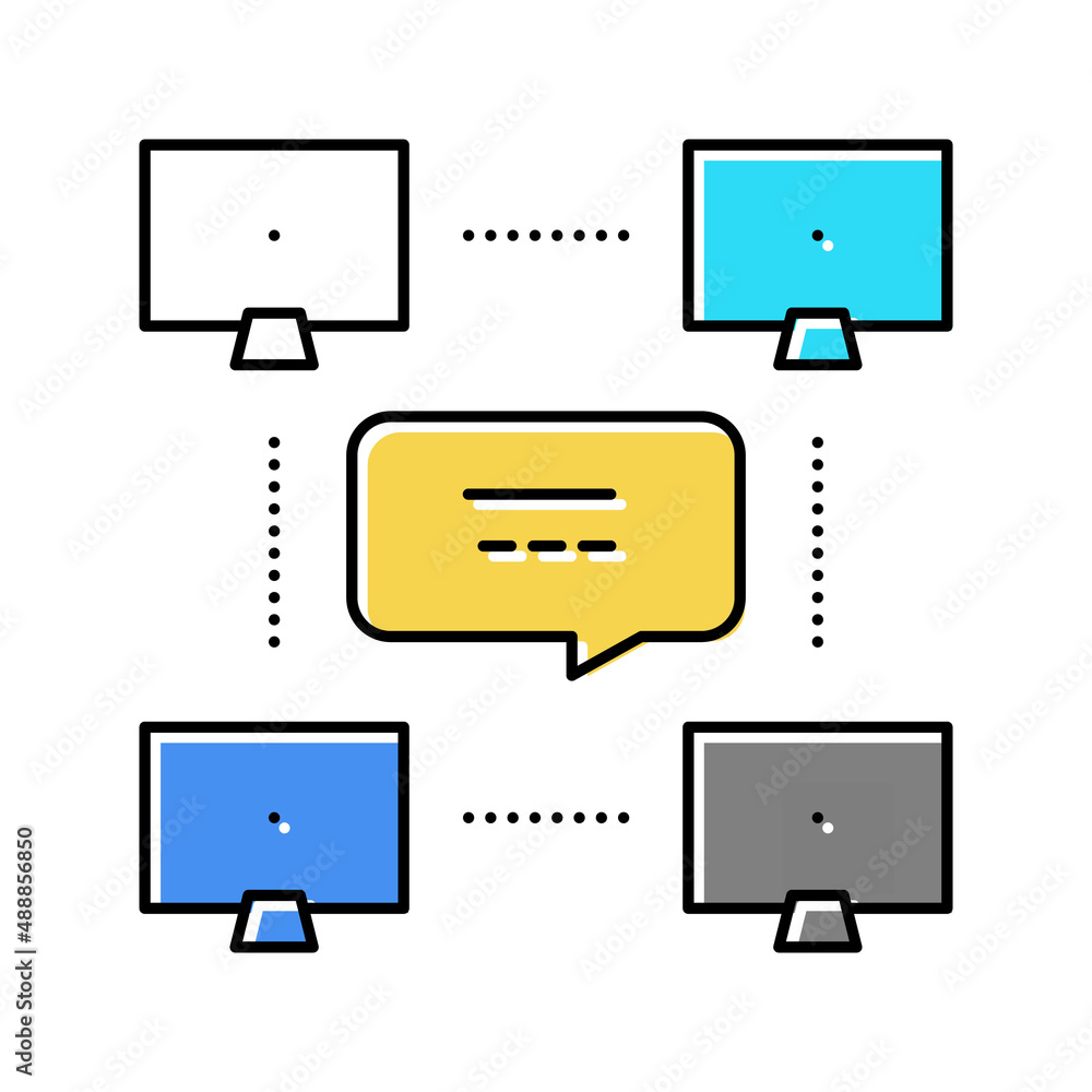 Poster network computer users communication color icon vector illustration