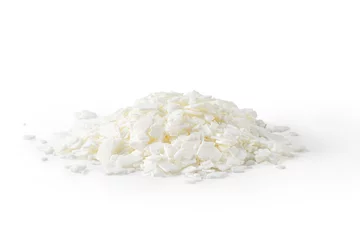 Fototapeten Organic white soy wax flakes for candles. Natural soy and coconut wax for candlemaker. Isolated © Maria