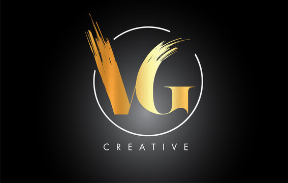 Golden VG Brush Stroke Letter Logo Design. Black Paint Logo Leters Icon.