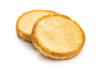 Dietary rusks bread. Crusty biscuits isolated on white background.