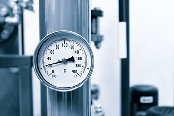 Industrial  concept. equipment of the boiler-house, - valves, tubes, pressure gauges, thermometer....