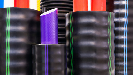A set of plastic pipes with thermal insulation for water supply of various diameters