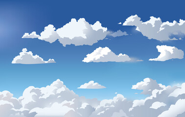 Vector blue sky and clouds. Anime clean style. Background design