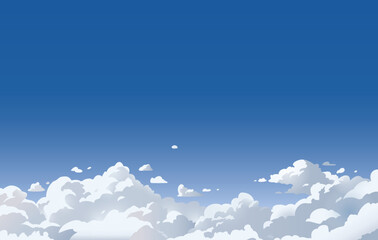 Vector daylight landscape sky with clouds.Anime clean style. Background illustration	