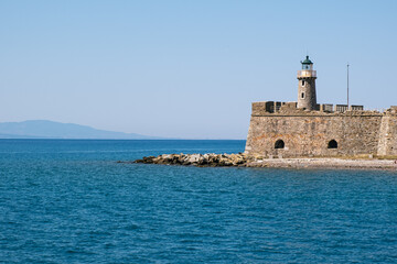 Fototapeta na wymiar The castle of Antirrio with its lighthouse, Greece