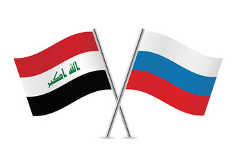 Iraq and Russia crossed flags. Iraqi and Russian flags, isolated on white background. Vector icon set. Vector illustration.