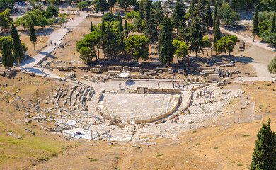 Top view of ruins of ancient Greek theater of Dionysus, Athens, Greece