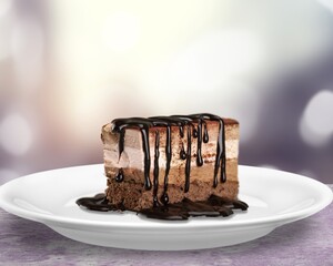 Tasty sweet cake on a white plate