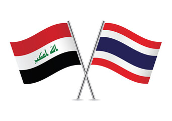 Iraq and Thailand crossed flags. Iraqi and Thai flags, isolated on white background. Vector icon set. Vector illustration.