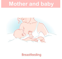 Mother and baby. Breastfeeding. Woman hold child on hands
