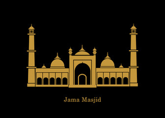 Jama Masjid golden vector icon. Jama mosque, Delhi flat illustration.