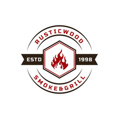 Vintage Retro Badge for Rustic BBQ Grill, Barbecue, Barbeque Label Stamp Logo Design Template Element