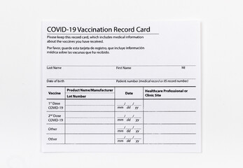 Covid 19 vaccination record card for individual use during the covid 19 coronavirus global pandemic...