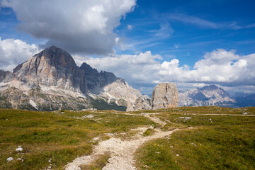 View of Tofana massif i Cinque Torri. Dolomites.