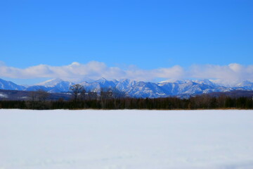 青空と雪原と山