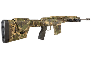 semi-automatic sniper rifle in camouflage, close-up on a white background. isolate.