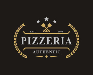 Vintage Retro Badge for Spatula Pizza Pizzeria Logo Emblem Design Symbol