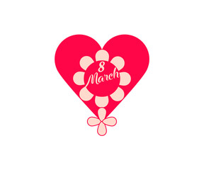 Fototapeta premium Women's day 8 march logo from modern heart. 8 march day flower inside heart icon. Colorful women's day icon template. Simple linear vector white background.