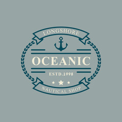 Fototapeta premium Vintage Retro Badge Nautical and Ocean Logo with Ship Anchor Symbol for Marine Emblem Design Template