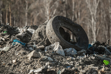 Old garbage landfill near a large city, reclamation