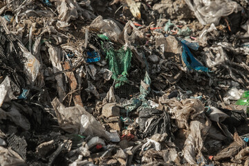 Old garbage landfill near a large city, reclamation