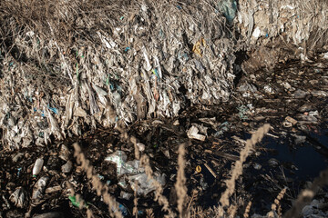 Old garbage landfill near a large city, reclamation